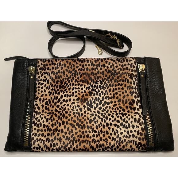 Vince Camuto Black Leather Brown Pony Hair Baily Handbag Clutch Purse NEW NWOT - Picture 1 of 13